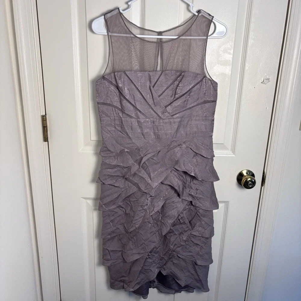 NWT Adrianna Papell Anthropologie Women's 8 Cocktail Dress Mauve Metallic Tiered